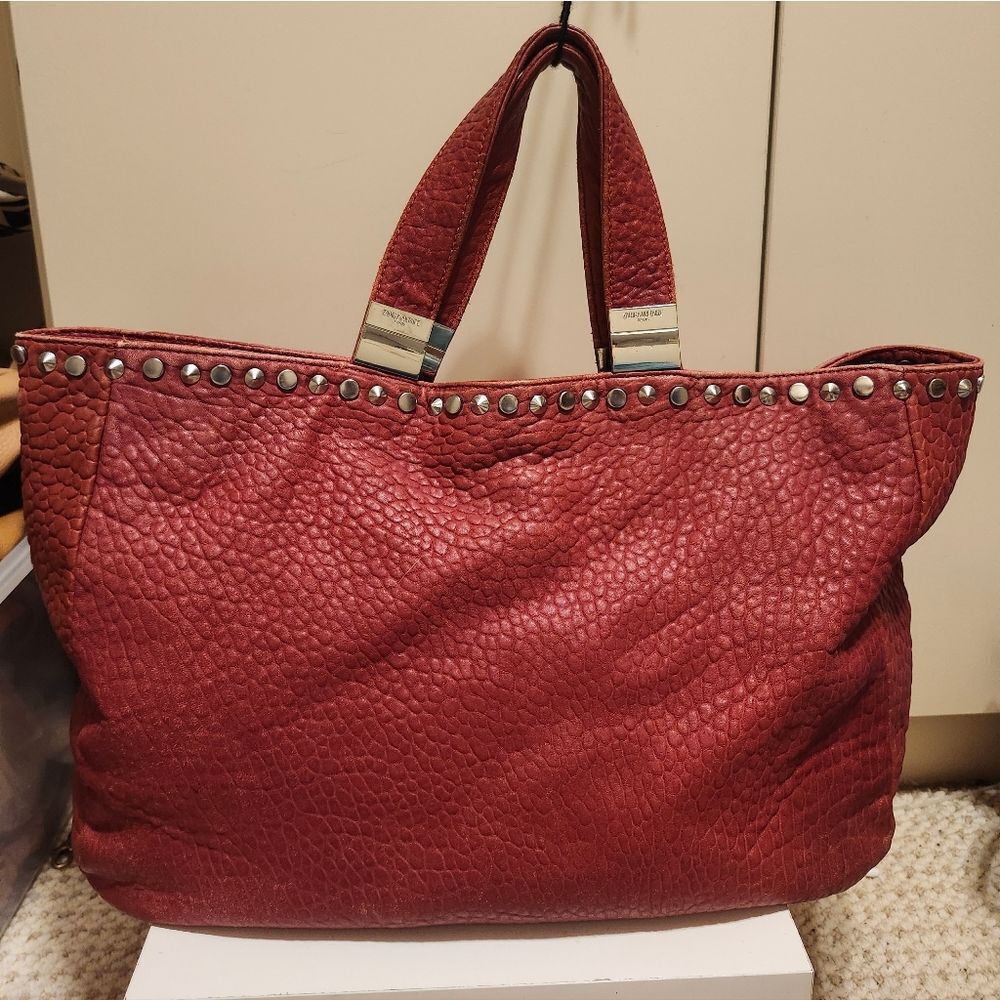 Zadig & Voltaire Red Pebbled Leather Silver Rock Stud Trim Handbag/Tote Ret.$695 - Picture 2 of 15